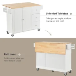 52.7 In. W Mobile Kitchen Island With Drop Leaf Wood Top, Spice Rack And Locking Wheels-ModernLuxe -Baxton Home Shop GUEST 2558b55d 7bf7 472d ae67 af1f25816016