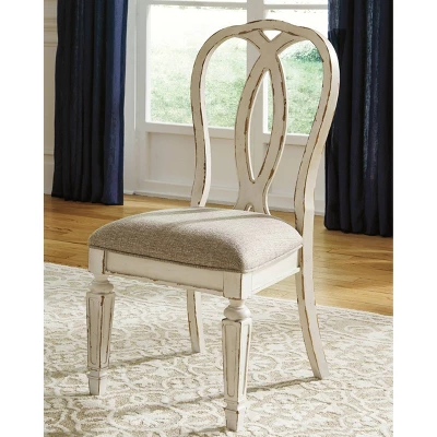 Set Of 2 Realyn Ribbon Back Dining Upholstered Side Chair Chipped White - Signature Design By Ashley 3 Set Of 2 Realyn Ribbon Back Dining Upholstered Side Chair Chipped White - Signature Design By Ashley
