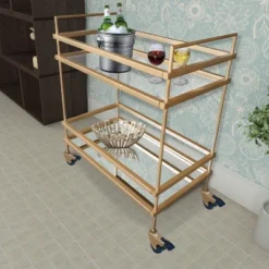 Modern Style Tubular Iron Bar Cart With 2 Mirrored Shelves Gold - The Urban Port -Baxton Home Shop GUEST 267bd4ad 9139 45f8 a732 824614d5d48c