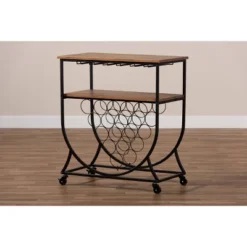 Dania Antique Vintage Industrial Metal And Wood Mobile Wine Bar Cart Black/Walnut - Baxton Studio -Baxton Home Shop GUEST 267fdb9b e323 446f 973f 561cf8ee4181