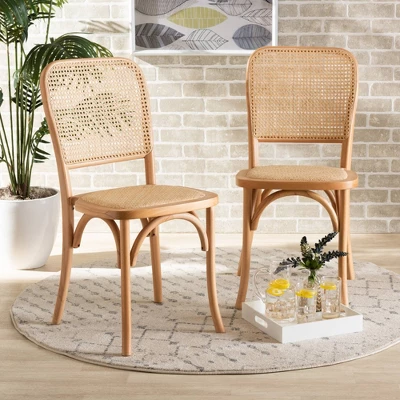 2pc Neah Woven Rattan And Wood Cane Dining Chair Set Brown - Baxton Studio 8 2pc Neah Woven Rattan And Wood Cane Dining Chair Set Brown - Baxton Studio - Image 6