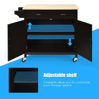 Costway Modern Rolling Kitchen Island Cart Wood Top Storage Trolley With Storage Drawers 10 Costway Modern Rolling Kitchen Island Cart Wood Top Storage Trolley With Storage Drawers - Image 8