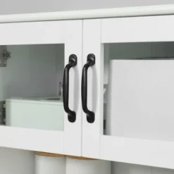 HOMCOM Freestanding Kitchen Pantry, 4-Door Buffet Cabinet With Hutch, Coffee Bar With Adjustable Shelves, 63.5 Inches, White -Baxton Home Shop GUEST 280f6d6f 7549 46dc 9872 58e221f9506c