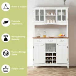 Costway Buffet And Hutch Kitchen Storage Cabinet Cupboard W/ Wine Rack & Drawers White -Baxton Home Shop GUEST 286eb568 3e11 4109 872f e5125ee115a0