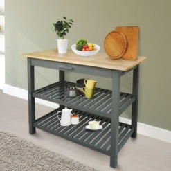Kitchen Island With Two Shelves Natural/Gray - Flora Home -Baxton Home Shop GUEST 2882c2c2 4b27 4b3d 84a2 16131686fc7b