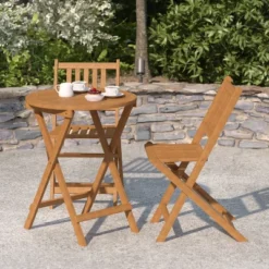 Merrick Lane Three Piece Solid Acacia Wood Folding Patio Bistro Set With Lightweight Round Table And Two Chairs, Natural -Baxton Home Shop GUEST 28f89d88 f5c3 4c77 b89c b649dc6a8e8e