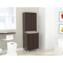 4 Door Breakroom Cabinet Espresso/Amber Gray - Inval