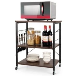 Tangkula Kitchen Baker's Rack 3-Tier Microwave Cart With Wheels&10 Hooks Rustic Brown/Maple/Vintage/Nut Brown -Baxton Home Shop GUEST 2926449a 3734 4d29 bd6c 90e8156802cf