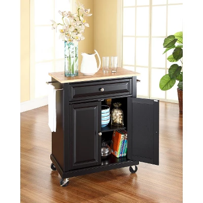 Wood Top Portable Kitchen Cart Wood/Black - Crosley 2 Wood Top Portable Kitchen Cart Wood/Black - Crosley