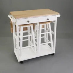 Square Hardwood Drop Leaf Table Top Breakfast Cart Natural/White - Flora Home -Baxton Home Shop GUEST 2ae53f49 fff9 4e51 a92d 0f0d55d5d828
