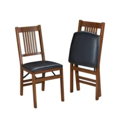 Set Of 2 True Mission Folding Chair Fruitwood Brown - Stakmore