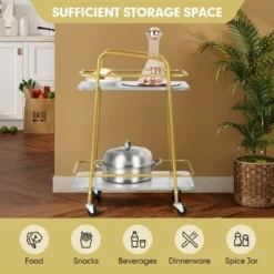 Costway Gold Serving Cart Utility Trolley On Wheel Rolling Kitchen Rack W/Handle -Baxton Home Shop GUEST 2be2aa1f 4d69 45e4 aceb 3cc3d671e7fc