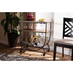 Dania Antique Vintage Industrial Metal And Wood Mobile Wine Bar Cart Black/Walnut - Baxton Studio -Baxton Home Shop GUEST 2c336a90 0772 4aae 87b4 b7b70e085c56