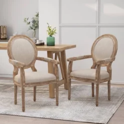Set Of 2 Judith French Country Wood Upholstered Dining Chairs - Christopher Knight Home