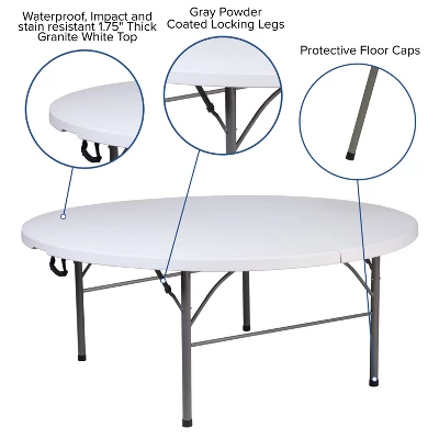 Flash Furniture 5.89-Foot Round Bi-Fold Granite White Plastic Banquet And Event Folding Table With Carrying Handle 6 Flash Furniture 5.89-Foot Round Bi-Fold Granite White Plastic Banquet And Event Folding Table With Carrying Handle - Image 4