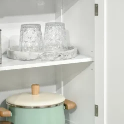 HOMCOM 63" Small Buffet With Hutch, 4-Door Kitchen Pantry, Freestanding Storage Cabinet With Adjustable Shelf For Dining Room, Living Room, White -Baxton Home Shop GUEST 2e4a6638 c76d 48ed a491 5bc850b01433