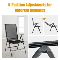 Costway 4PCS Patio Folding Dining Chair Recliner Adjustable Black -Baxton Home Shop GUEST 2ee9843d fc62 40e3 87c5 1efb09f1159a