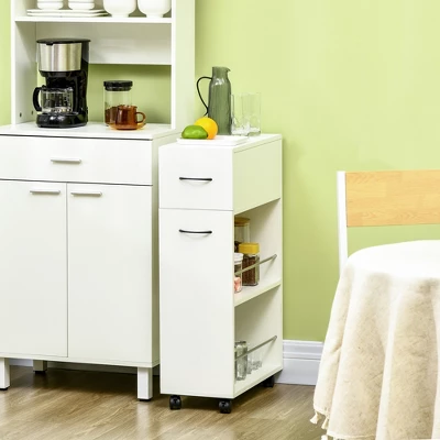 HOMCOM 3- Tier Slim Storage Cart, Rolling Narrow Kitchen Cart On Wheels For Small Place, Slide Out Side Utility Cart For Bathroom, Laundry 3 HOMCOM 3- Tier Slim Storage Cart, Rolling Narrow Kitchen Cart On Wheels For Small Place, Slide Out Side Utility Cart For Bathroom, Laundry