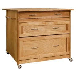 Wood 3 Drawer Kitchen Cart In Natural Birch Brown - Catskill Craftsmen