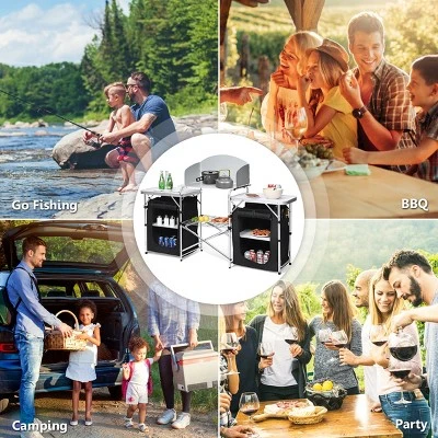 Costway Folding Portable Aluminum Camping Grill Table W/ Storage Organizer Windscreen Black 5 Costway Folding Portable Aluminum Camping Grill Table W/ Storage Organizer Windscreen Black - Image 3