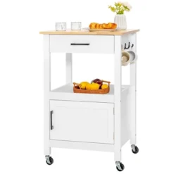 Costway Rolling Kitchen Island Cart On Wheels Bar Serving Trolley W/Drawer Cabinet BlackWhite -Baxton Home Shop GUEST 32ac8cd9 ee8d 4a93 b9b1 3d5b7ca8703e