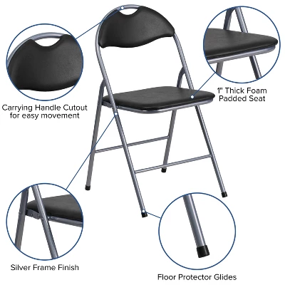 Emma And Oliver 4 Pack Black Vinyl Padded Metal Folding Chair Home Office 5 Emma And Oliver 4 Pack Black Vinyl Padded Metal Folding Chair Home Office - Image 3