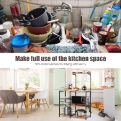 Costway 4-Tier Vintage Kitchen Baker's Rack Utility Microwave Stand W/ Basket & 5 Hooks -Baxton Home Shop GUEST 35d07c6d a2e8 421e afce 68a26e7dc0e2