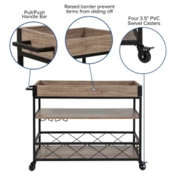 Merrick Lane Rolling Kitchen Serving And Bar Cart With Shelves And Wine Glass Holders In Distressed Light Oak Wood And Black Iron -Baxton Home Shop GUEST 362e01e5 2a6f 436d 9aab dc5d9589c0ab 2