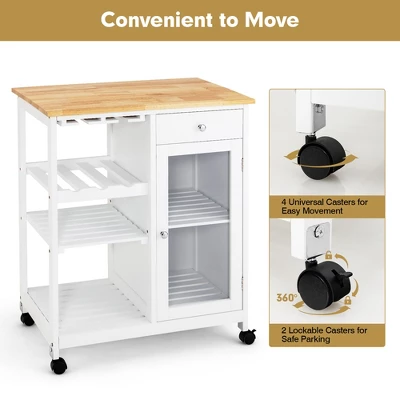 Costway Rolling Kitchen Island Wood Top Trolley Cart Storage Cabinet W/Shelf & Wine Rack 9 Costway Rolling Kitchen Island Wood Top Trolley Cart Storage Cabinet W/Shelf & Wine Rack - Image 7