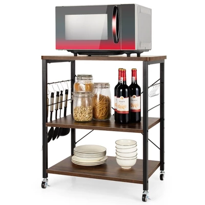 Costway 3-Tier Kitchen Baker's Rack Microwave Oven Storage Cart W/ Hook 15 Costway 3-Tier Kitchen Baker's Rack Microwave Oven Storage Cart W/ Hook - Image 13