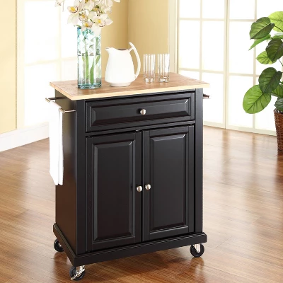 Wood Top Portable Kitchen Cart Wood/Black - Crosley 3 Wood Top Portable Kitchen Cart Wood/Black - Crosley - Image 2