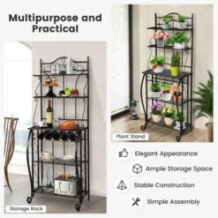 Costway 5-Tier Metal Kitchen Bakers Rack Microwave Storage Rack Oven Stand With Wine Organizer -Baxton Home Shop GUEST 385f5c52 8955 4700 929d 8f7656e70168