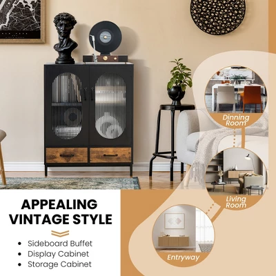 Costway Kitchen Storage Cabinet Freestanding Buffet Sideboard W/ 2 Glass Doors & Drawers 8 Costway Kitchen Storage Cabinet Freestanding Buffet Sideboard W/ 2 Glass Doors & Drawers - Image 6