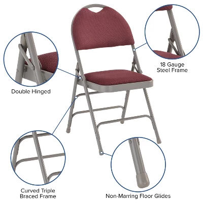 Flash Furniture 2 Pack HERCULES Series Extra Large Ultra-Premium Triple Braced Metal Folding Chair With Easy-Carry Handle 4 Flash Furniture 2 Pack HERCULES Series Extra Large Ultra-Premium Triple Braced Metal Folding Chair With Easy-Carry Handle - Image 2