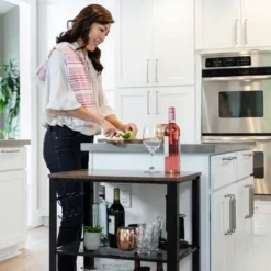 Best Choice Products 3-Tier Microwave Cart Rolling Utility Serving Cart Organizer W/ 2 Storage Shelves, 4 Hooks