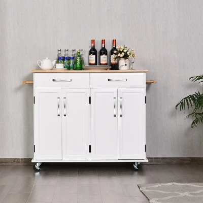 Costway Kitchen Trolley Island Utility Cart Wood Top Rolling Storage Cabinet Drawers White 5 Costway Kitchen Trolley Island Utility Cart Wood Top Rolling Storage Cabinet Drawers White - Image 3