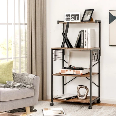 Costway 4-Tier Rolling Bakers Rack Industrial Utility Microwave Oven Stand Cart W/ Hooks 9 Costway 4-Tier Rolling Bakers Rack Industrial Utility Microwave Oven Stand Cart W/ Hooks - Image 7