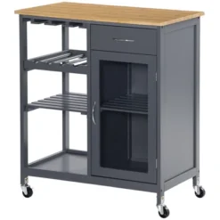 HOMCOM Utility Kitchen Cart, Rolling Kitchen Island Storage Trolley With Rack, Shelves, Drawer And Cabinet, Gray 9 HOMCOM Utility Kitchen Cart, Rolling Kitchen Island Storage Trolley With Rack, Shelves, Drawer And Cabinet, Gray -Baxton Home Shop GUEST 3fed4334 79d0 404b bcaa c5497028b890