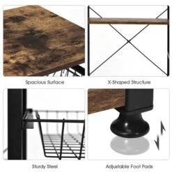 Costway Industrial Kitchen Baker's Rack Microwave Stand Utility Storage Shelf W/ 6 Hooks Steel Black -Baxton Home Shop GUEST 402e62ef 6fd3 488b b918 01a474c65e2b