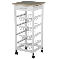 HOMCOM 32.25" Wooden Rolling Kitchen Storage Cart, Kitchen Island With Storage Drawer And Baskets On 360° Swivel Wheels -Baxton Home Shop GUEST 40578ff8 0170 4d85 8f76 710e11998148