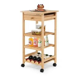 Costway Rolling Kitchen Island Utility Trolley Cart W/Drawer & Wine Rack -Baxton Home Shop GUEST 4071b3e6 40b1 4c53 abb1 445ecab850bd