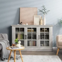 Costway 55'' Buffet Server Table Storage Cabinet Sideboard Glass Doors Adjustable Shelves -Baxton Home Shop GUEST 40a2491c bf0a 4375 a63a 55afa723f5d9