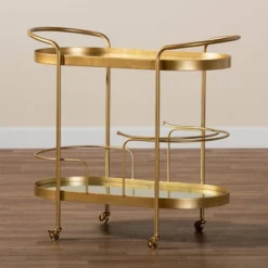Kamal Glam Brushed Metal And Mirrored Glass 2 Tier Mobile Wine Bar Cart Gold - Baxton Studio -Baxton Home Shop GUEST 40b5e7e2 276a 488e b7c0 49b925689803