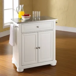 Alexandria Stainless Steel Top Portable Kitchen Island - White - Crosley