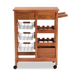 Crayton Wood And Metal Mobile Kitchen Storage Cart Oak Brown/Silver - Baxton Studio -Baxton Home Shop GUEST 414a15ca b165 4103 b78d 90bc46383974