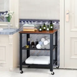 Industrial Serving Cart 3-Tier Kitchen Utility Cart On Wheels W/Storage Black -Baxton Home Shop GUEST 41f8138c c8df 446d b363 86ddb07cb8e2