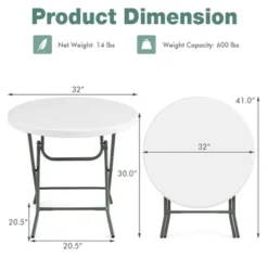 Costway 32'' Round Folding Table Portable & Lightweight Table For Indoor & Outdoor Use White -Baxton Home Shop GUEST 42d36297 12b7 42d7 a3e1 3b592b9b6a8c