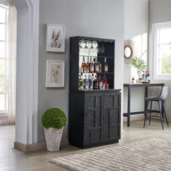 Home Source Corner Bar Cabinet With Rotating Wine Rack -Baxton Home Shop GUEST 43180532 20ab 4678 9467 3065539f39df