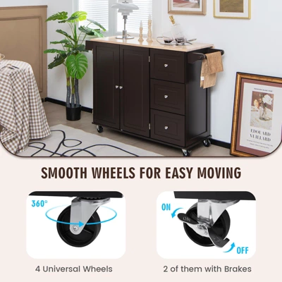 Costway Kitchen Island Cart On Wheels, Mobile Kitchen Island Rolling Island Trolley W/ 2-Door Cabinet 9 Costway Kitchen Island Cart On Wheels, Mobile Kitchen Island Rolling Island Trolley W/ 2-Door Cabinet - Image 7