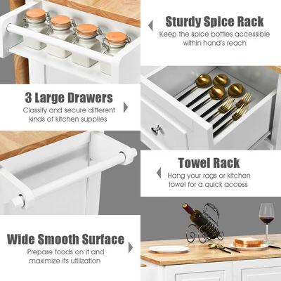Costway Drop-Leaf Kitchen Island Trolley Cart Wood Storage Cabinet W/ Spice Rack White 11 Costway Drop-Leaf Kitchen Island Trolley Cart Wood Storage Cabinet W/ Spice Rack White - Image 9